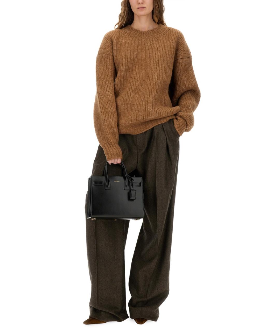 SAINT LAURENT Коричневые шерстяные прямые брюки, фото 3