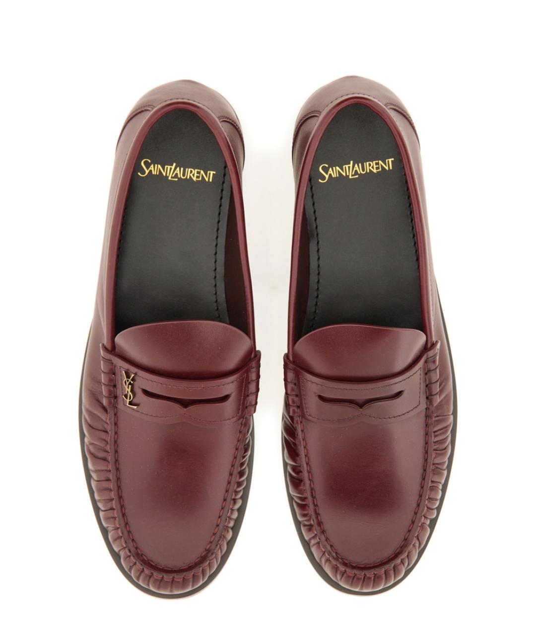 SAINT LAURENT Бордовые кожаные лоферы, фото 6