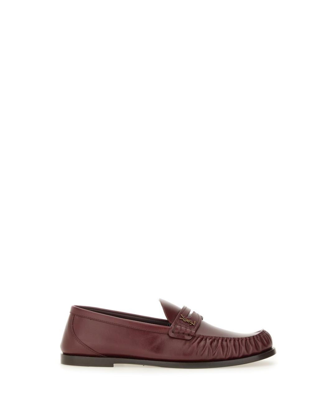 SAINT LAURENT Бордовые кожаные лоферы, фото 1