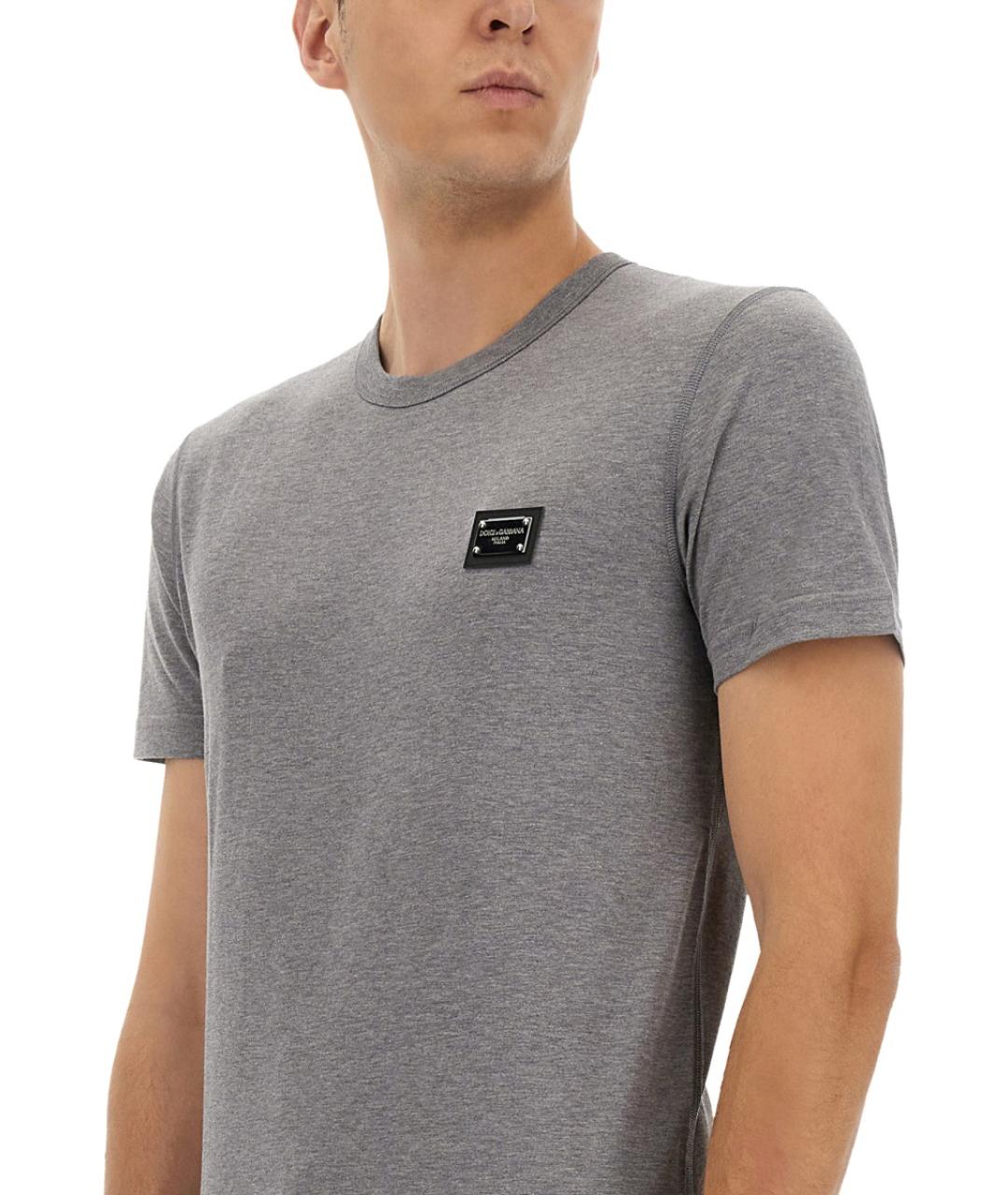 DOLCE&GABBANA Серая хлопковая футболка, фото 5