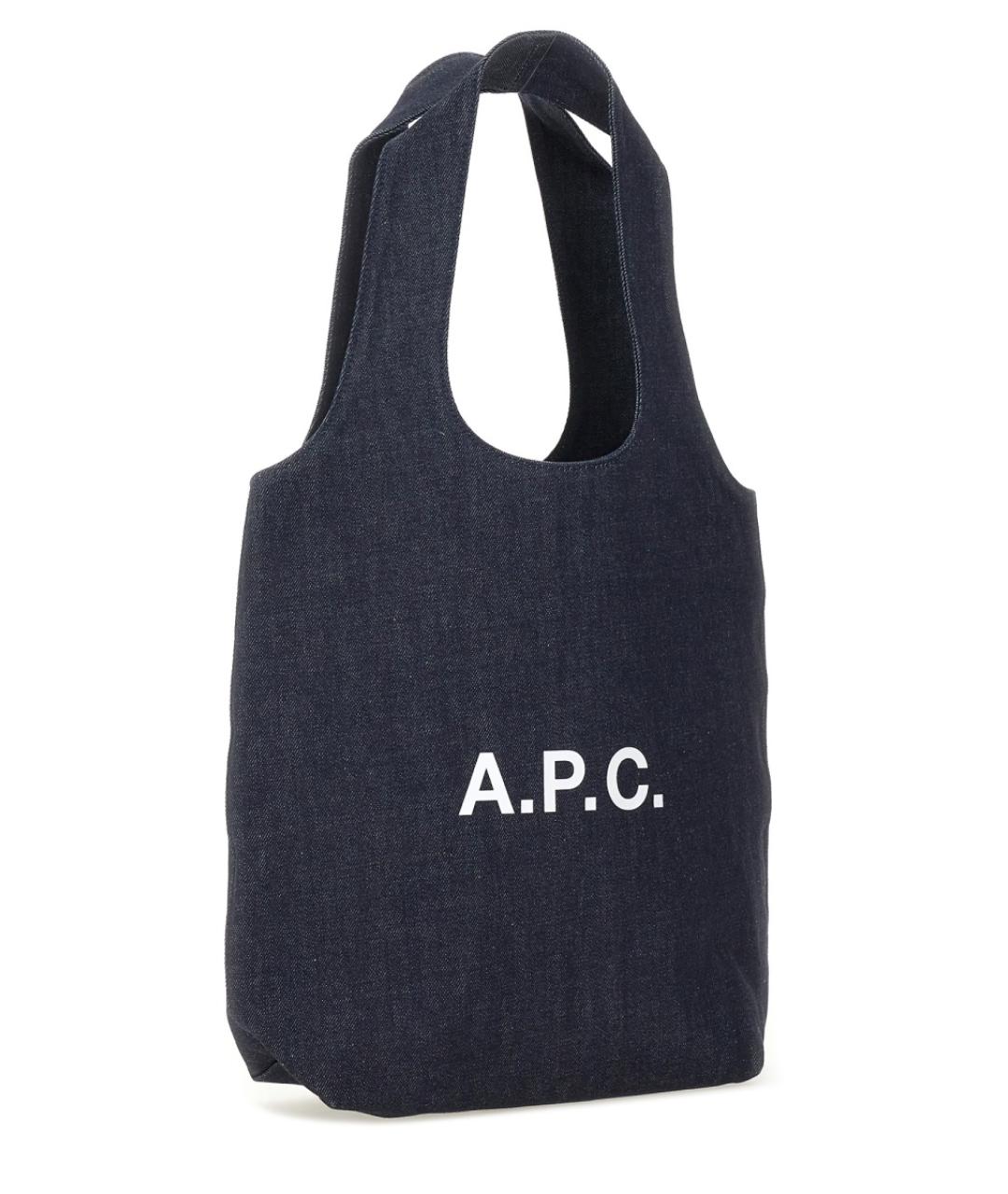 A.P.C. Темно-синяя хлопковая сумка тоут, фото 2