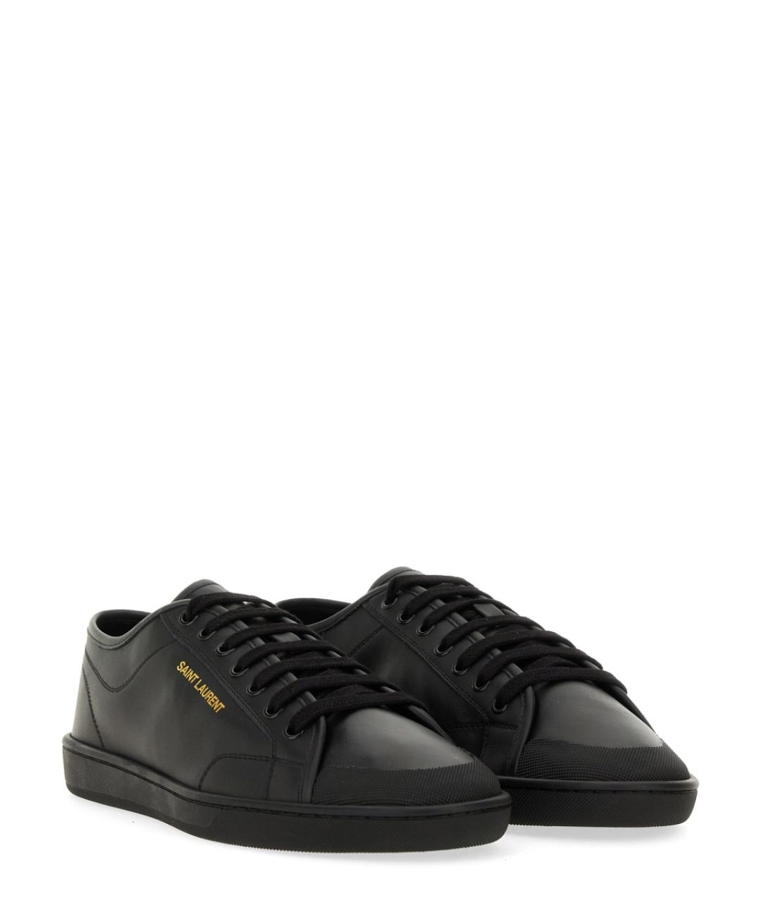 SAINT LAURENT Черные кожаные низкие кроссовки / кеды, фото 2