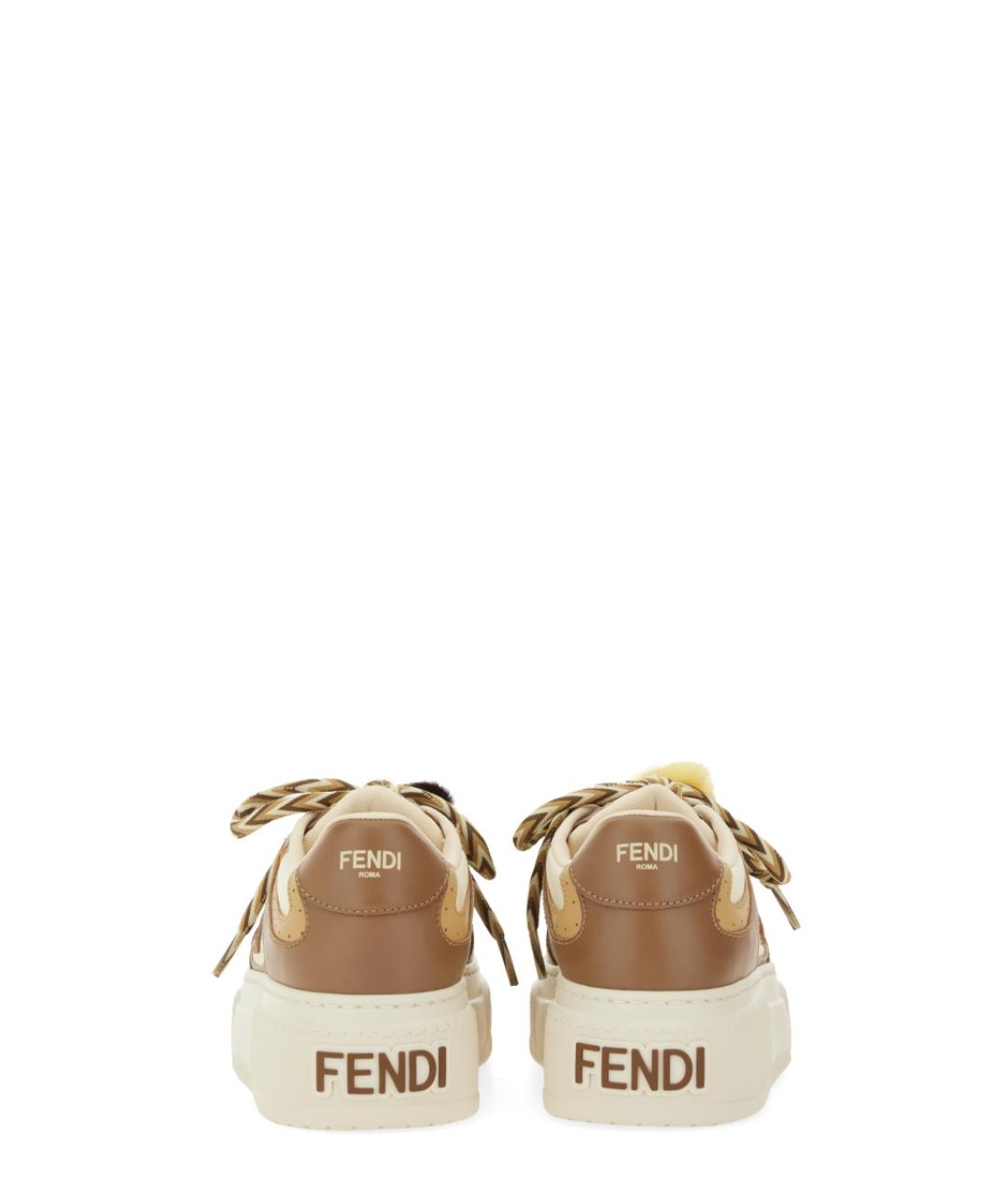 FENDI Коричневые кожаные кеды, фото 3