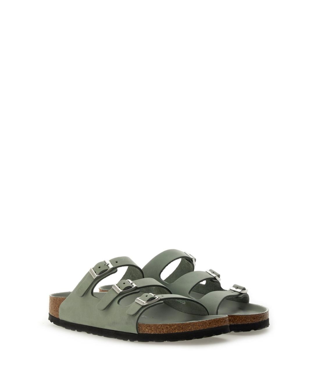 BIRKENSTOCK Зеленые кожаные шлепанцы, фото 2