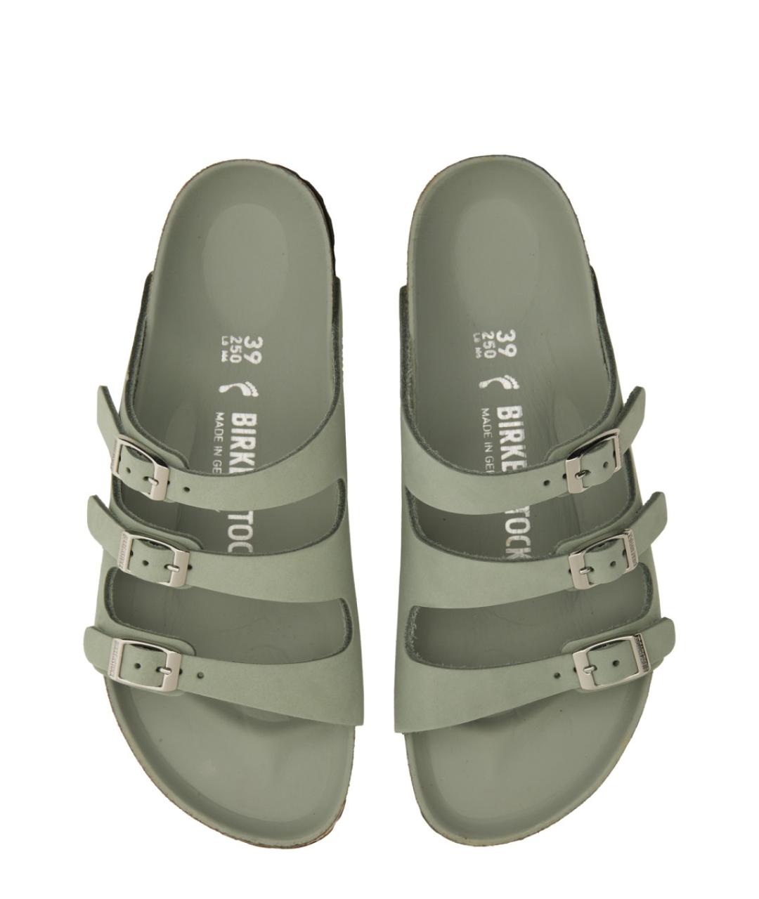 BIRKENSTOCK Зеленые кожаные шлепанцы, фото 6