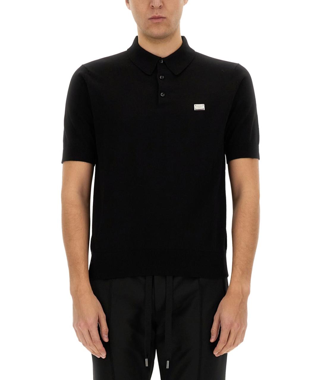 DOLCE&GABBANA Черное хлопковое поло с коротким рукавом, фото 2
