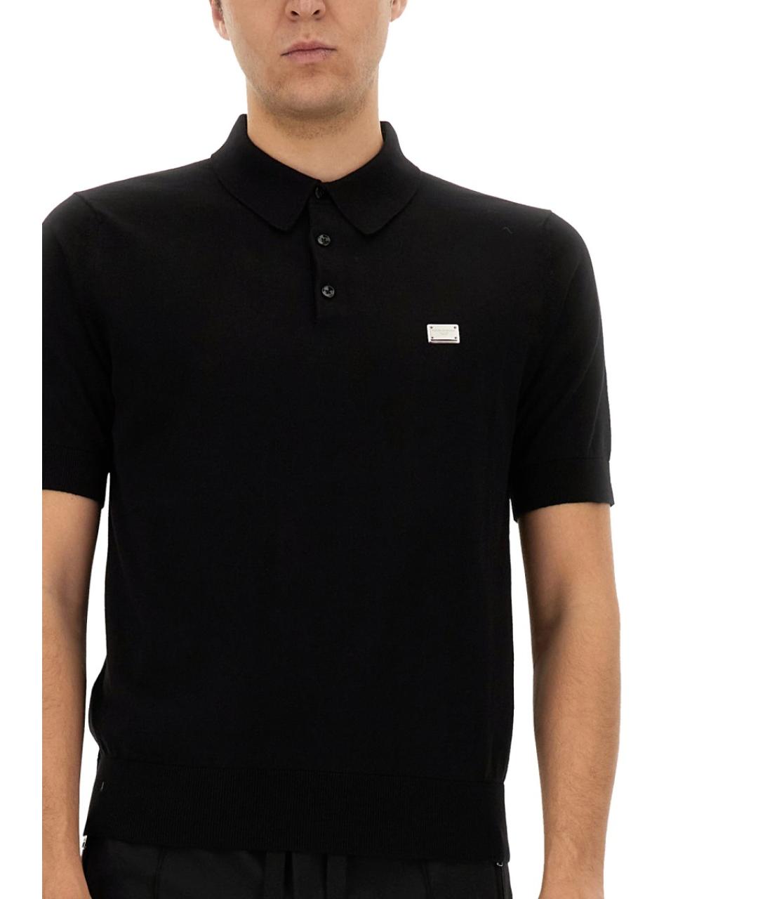 DOLCE&GABBANA Черное хлопковое поло с коротким рукавом, фото 5