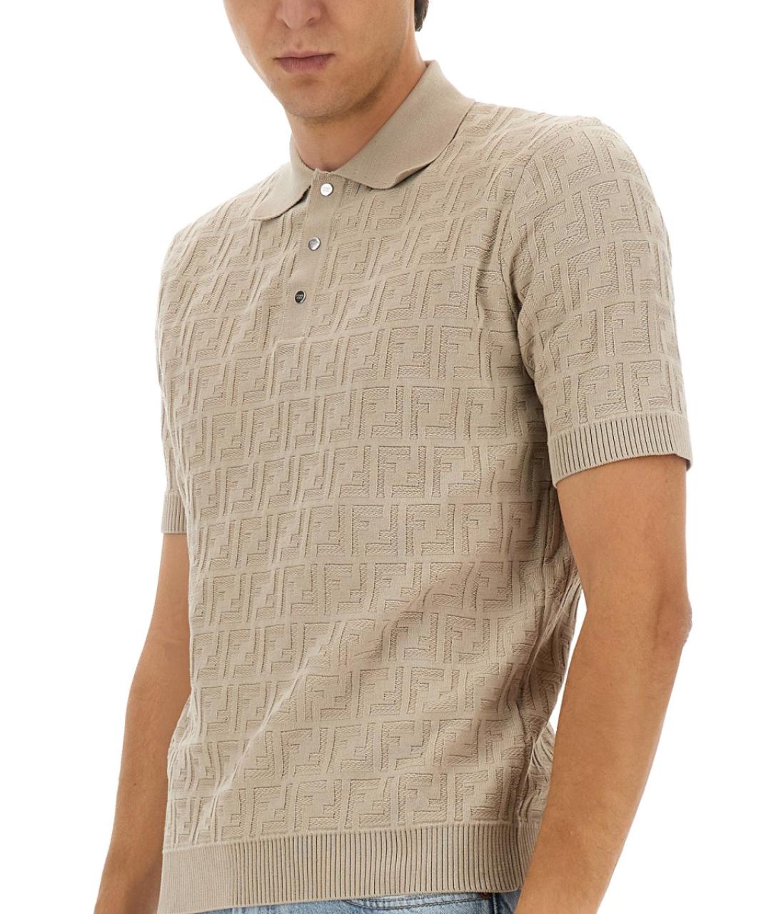 FENDI Бежевое хлопковое поло с коротким рукавом, фото 4