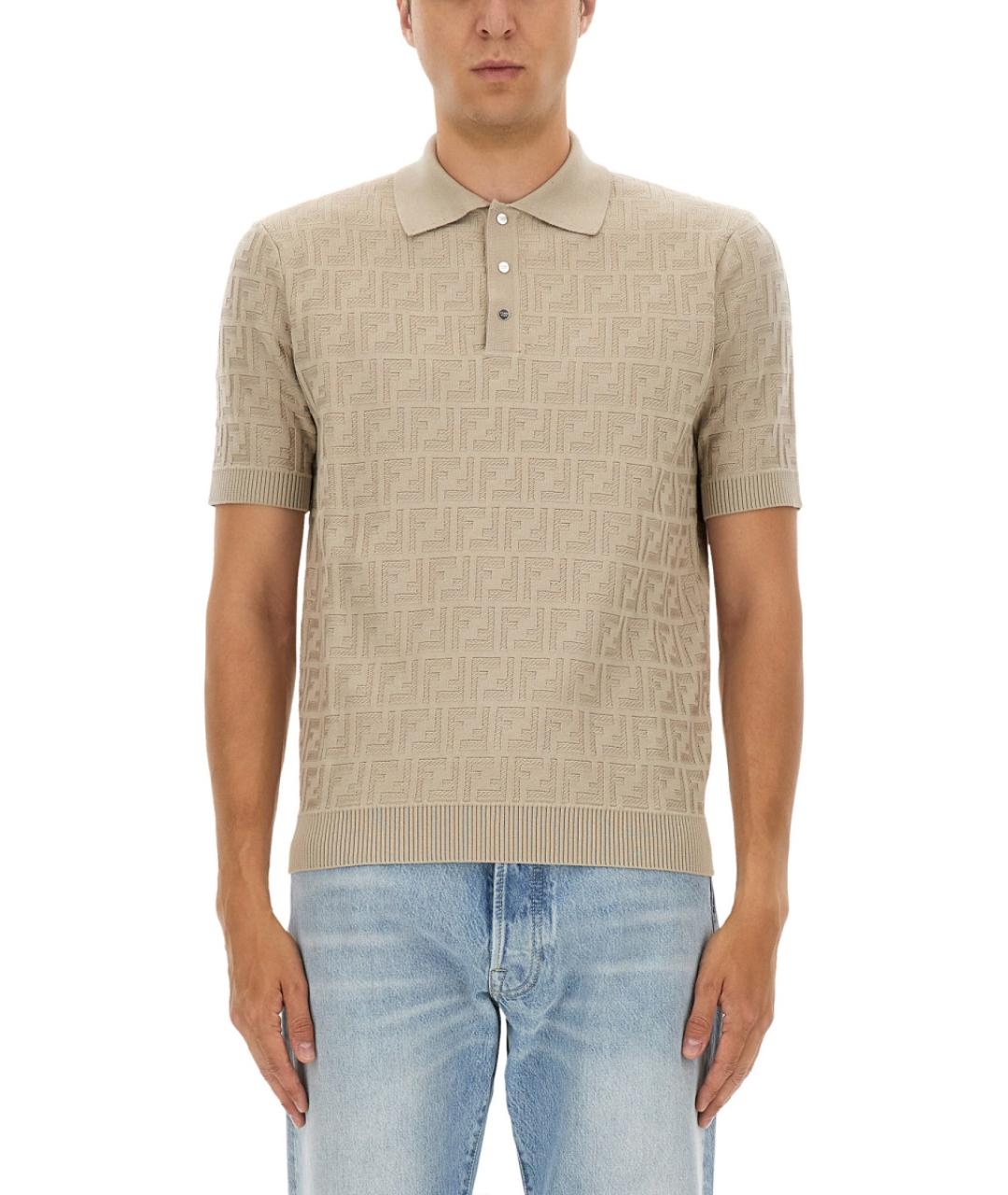 FENDI Бежевое хлопковое поло с коротким рукавом, фото 5