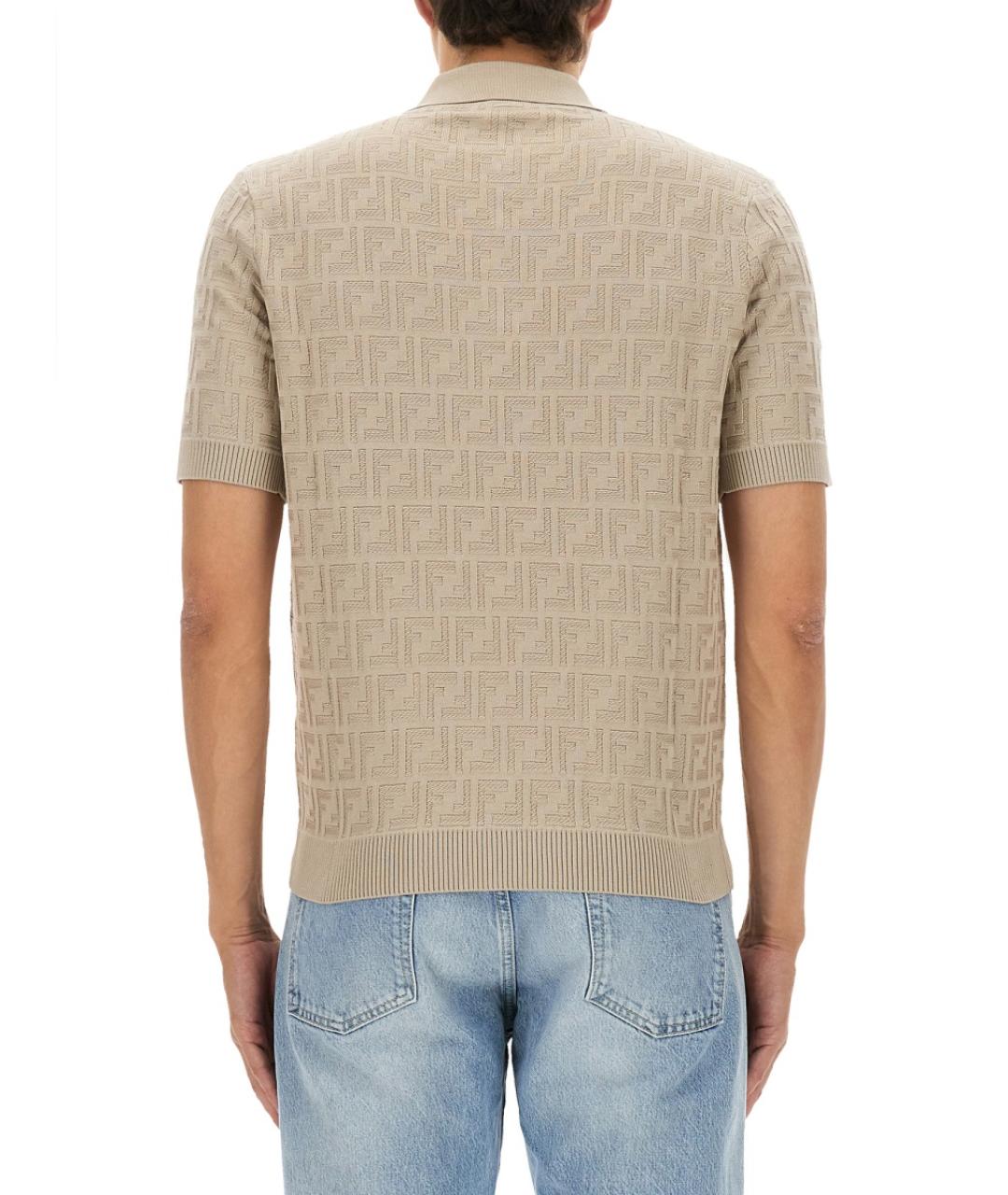 FENDI Бежевое хлопковое поло с коротким рукавом, фото 3