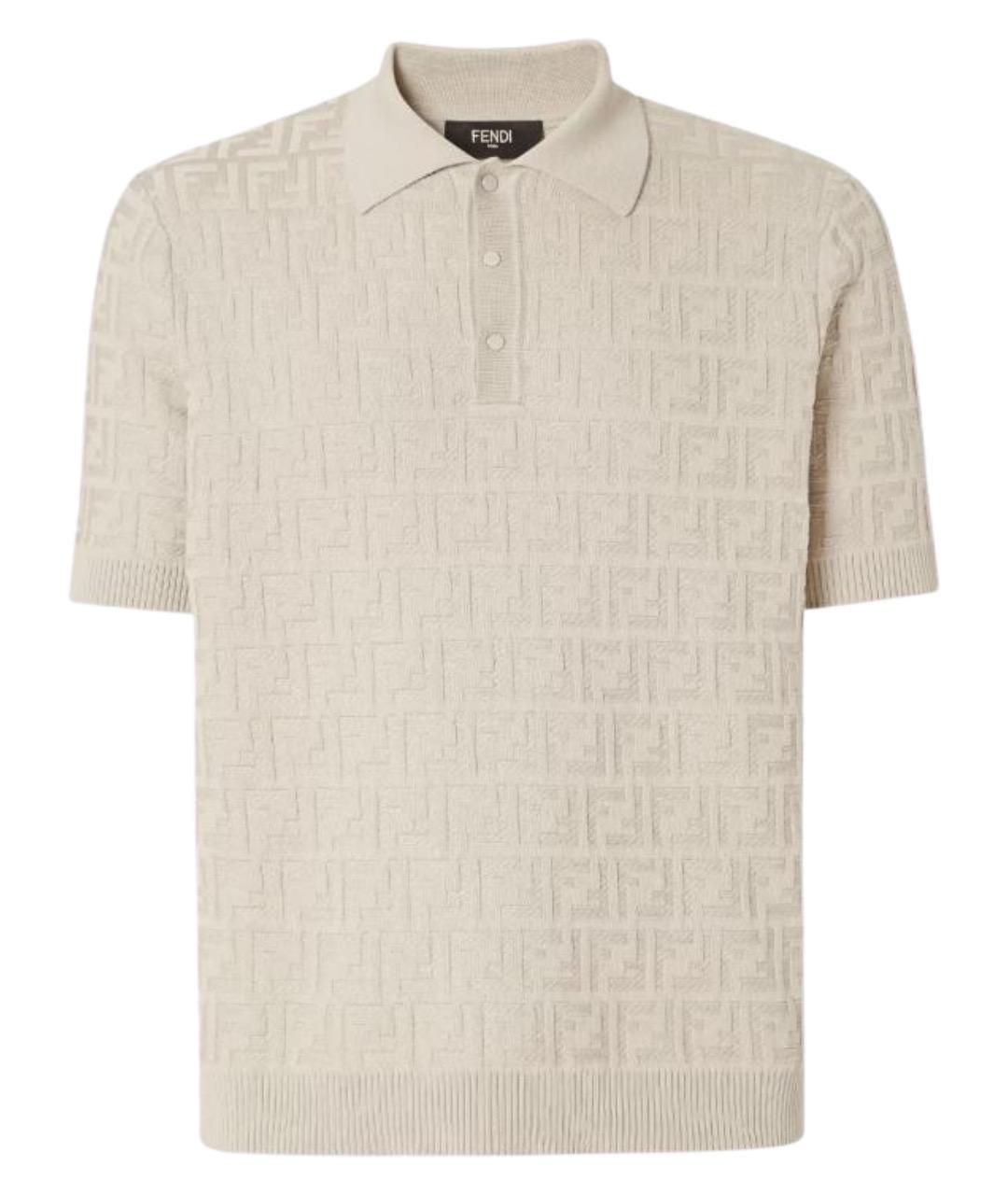 FENDI Бежевое хлопковое поло с коротким рукавом, фото 1