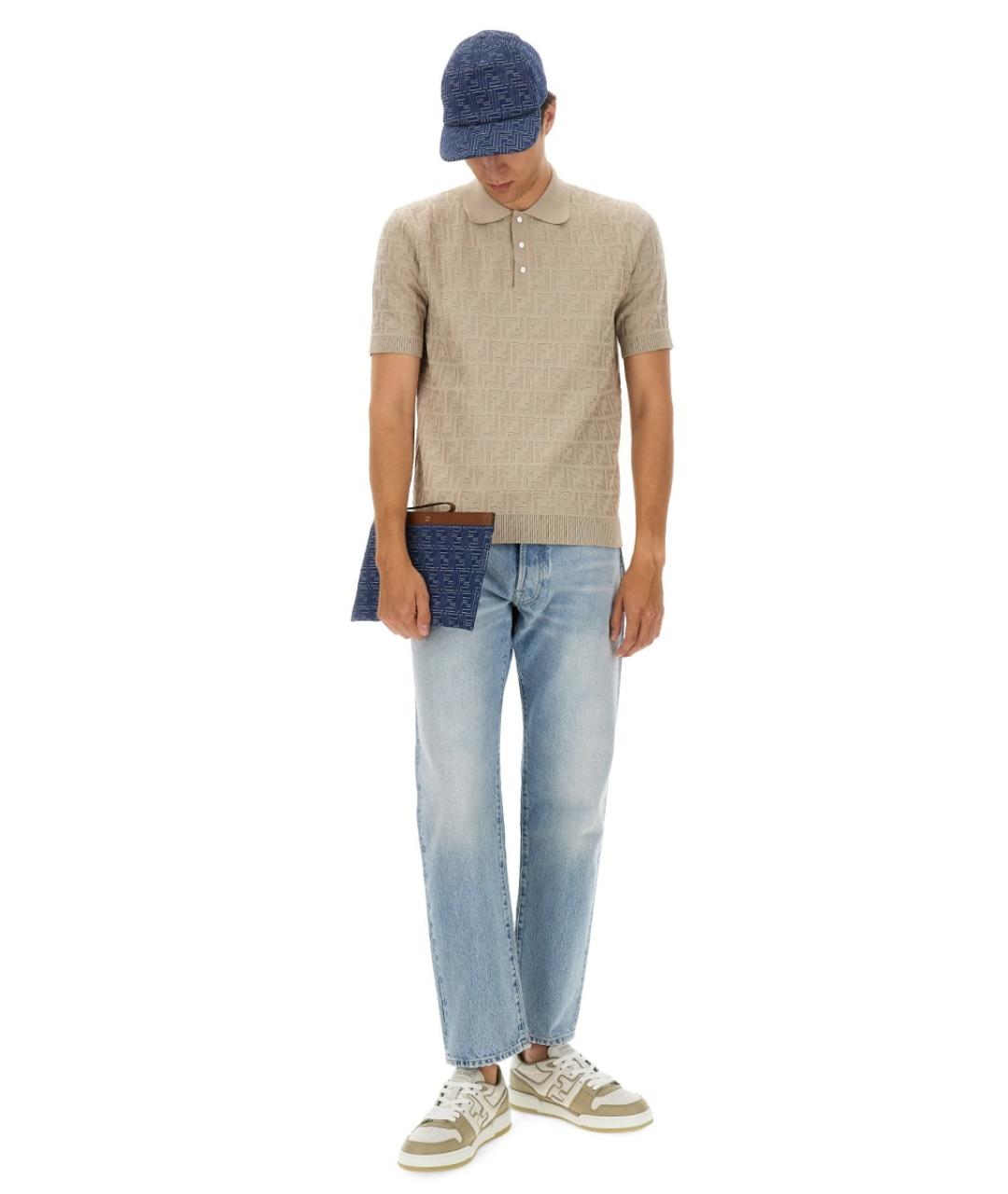 FENDI Бежевое хлопковое поло с коротким рукавом, фото 2