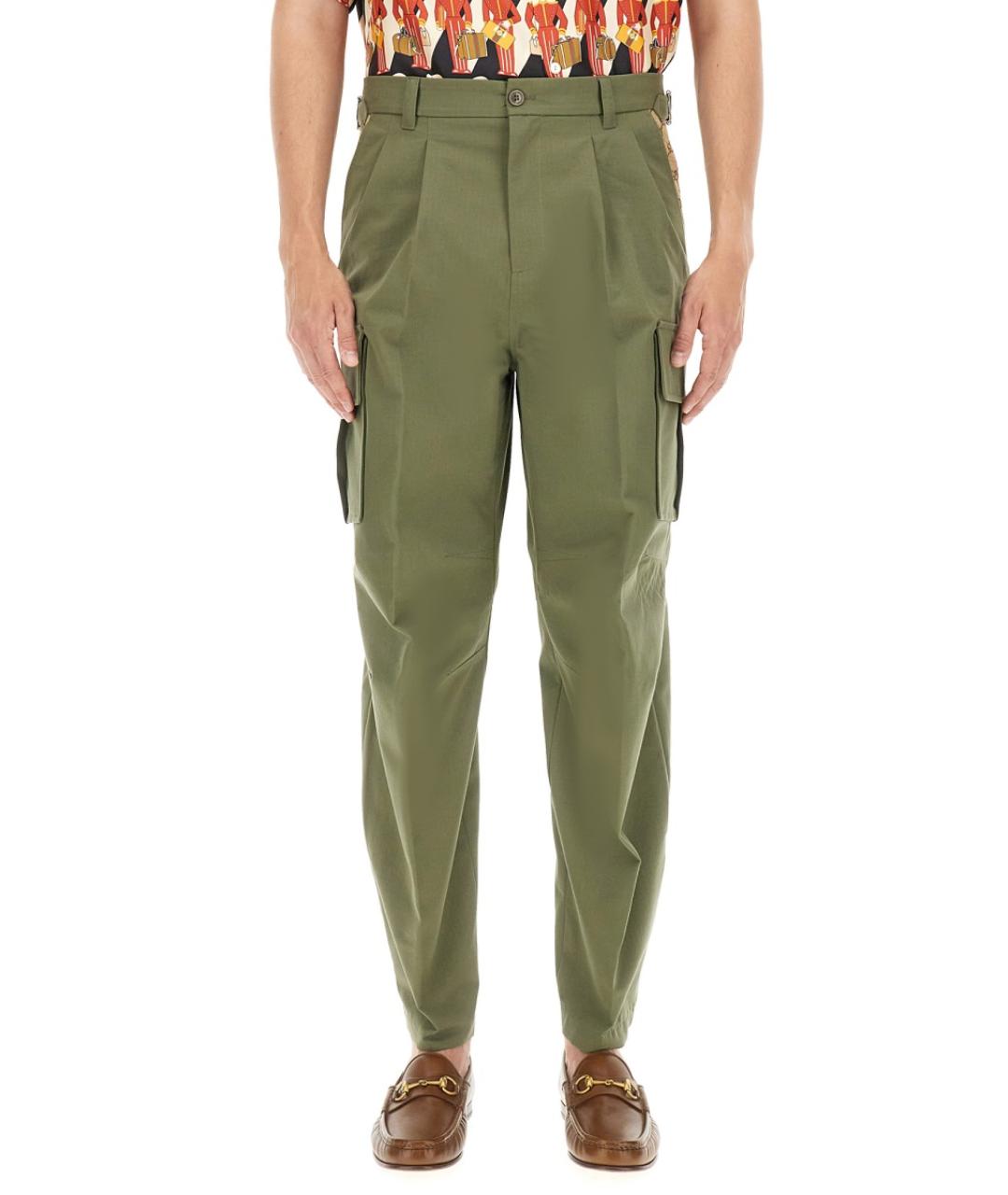 GUCCI Зеленые хлопковые повседневные брюки, фото 2