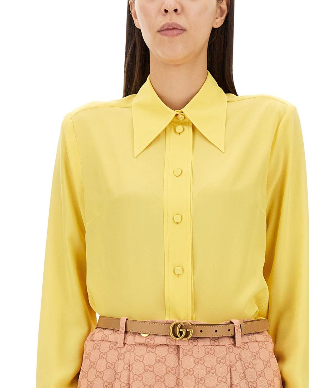 GUCCI Желтая шелковая рубашка, фото 5