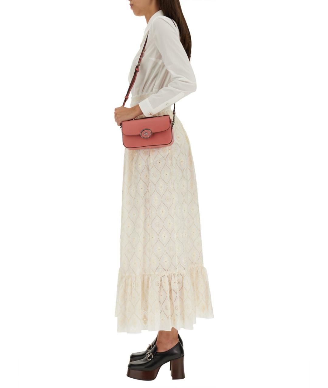 GUCCI Белая хлопко-эластановая юбка миди, фото 3