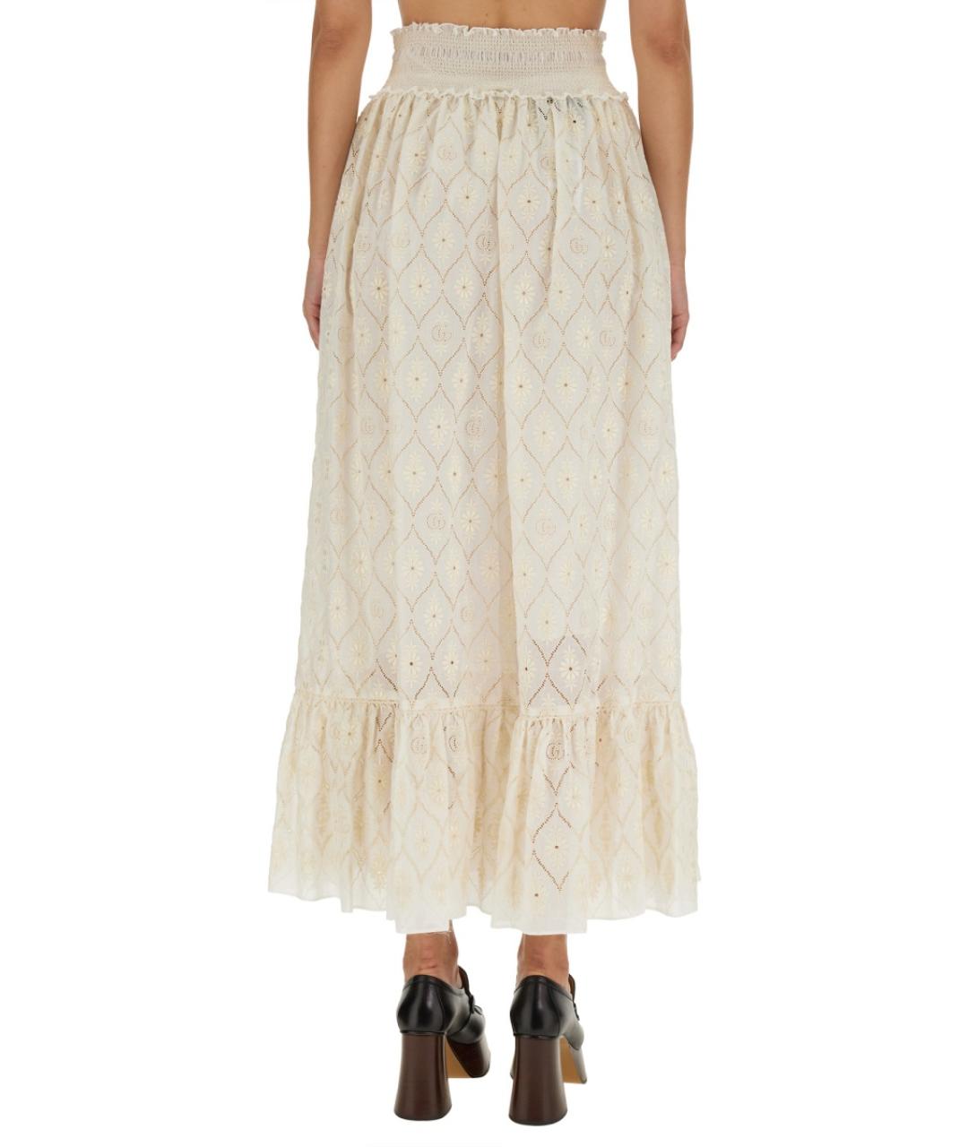 GUCCI Белая хлопко-эластановая юбка миди, фото 4