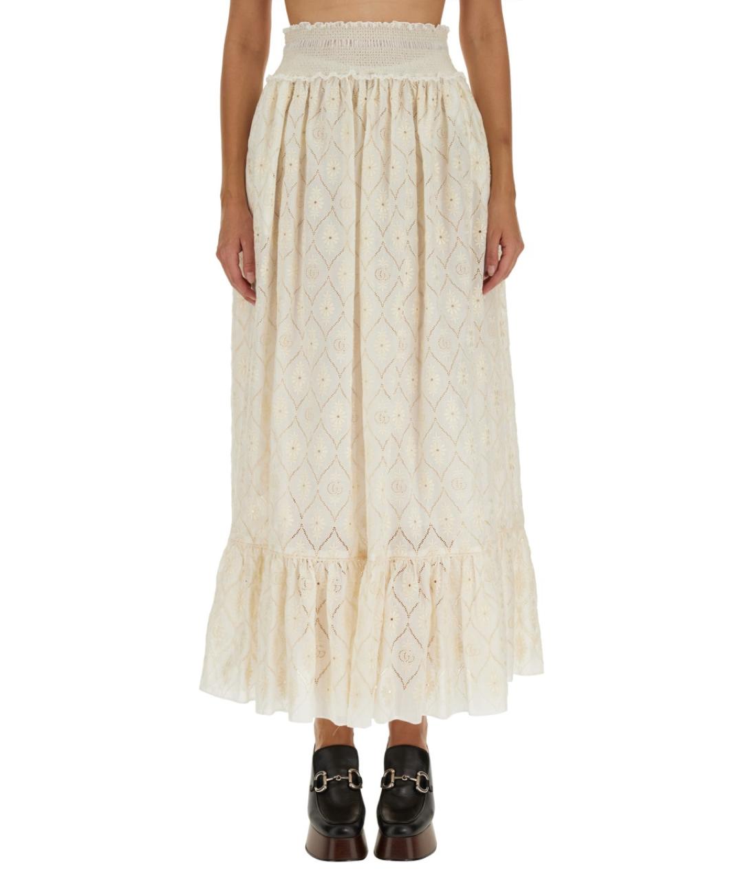 GUCCI Белая хлопко-эластановая юбка миди, фото 2