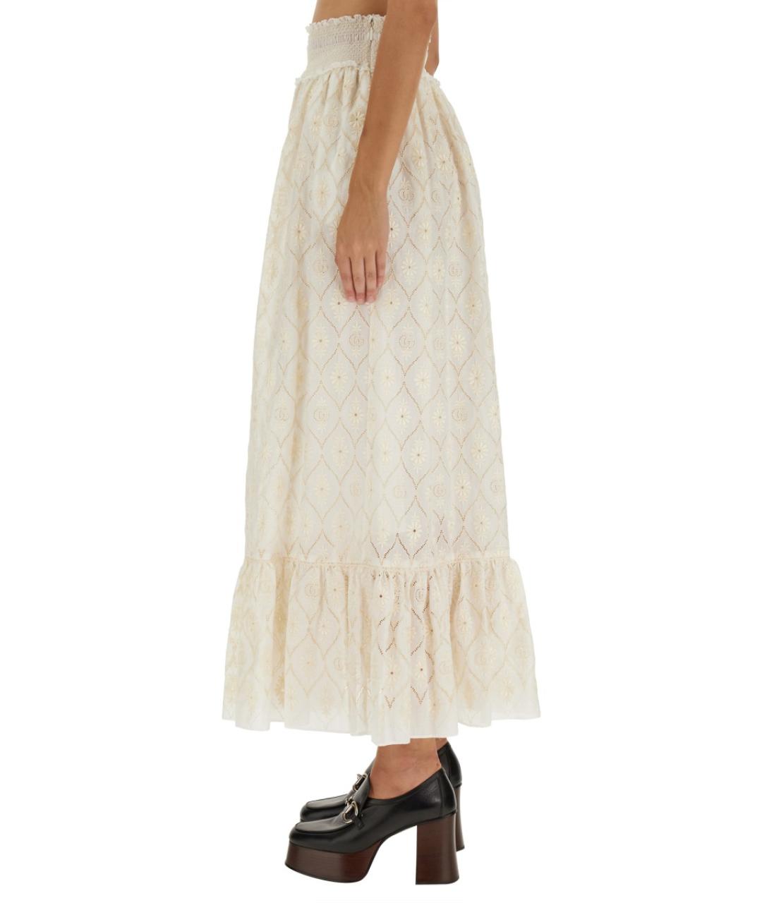 GUCCI Белая хлопко-эластановая юбка миди, фото 5