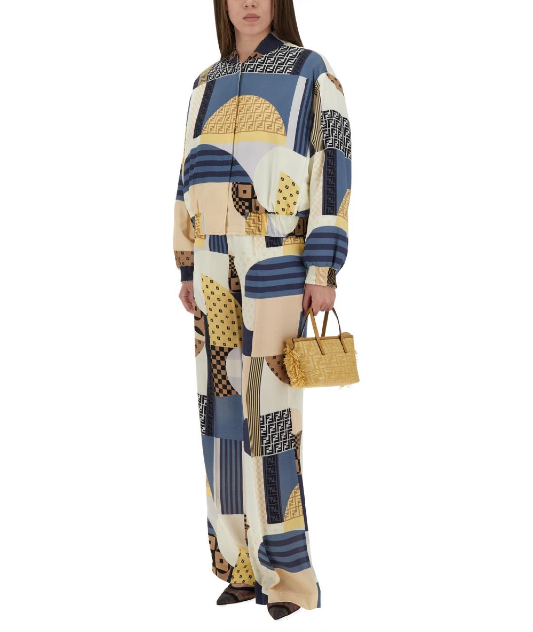 FENDI Мульти шелковые прямые брюки, фото 3