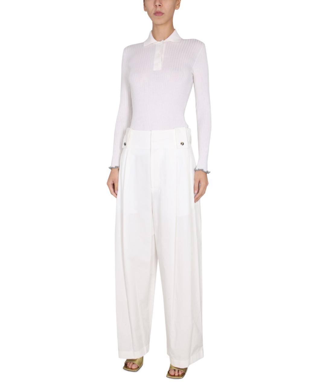 BOTTEGA VENETA Белые хлопковые прямые брюки, фото 3