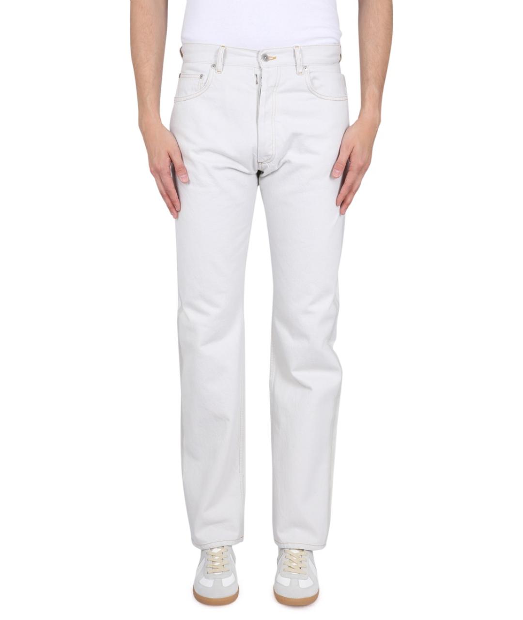 MAISON MARGIELA Белые хлопковые прямые джинсы, фото 2