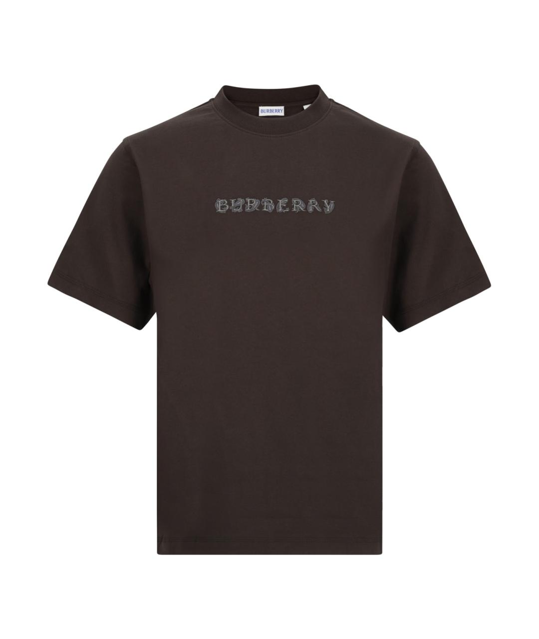 BURBERRY Коричневая хлопковая футболка, фото 1