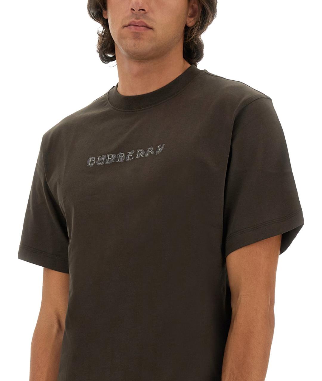 BURBERRY Коричневая хлопковая футболка, фото 5