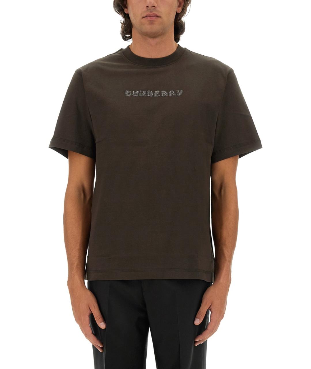 BURBERRY Коричневая хлопковая футболка, фото 2