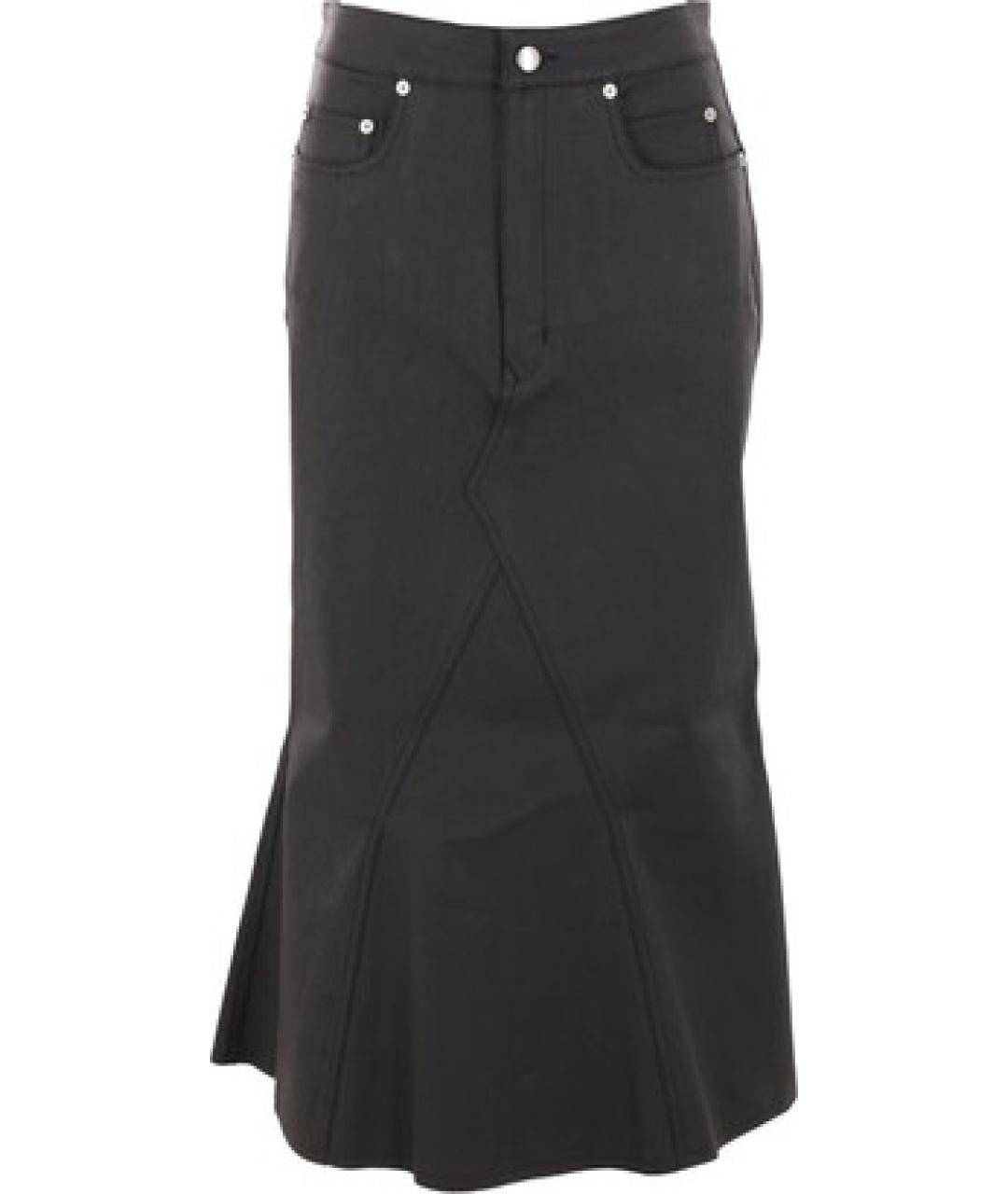 RICK OWENS Черная хлопковая юбка миди, фото 1