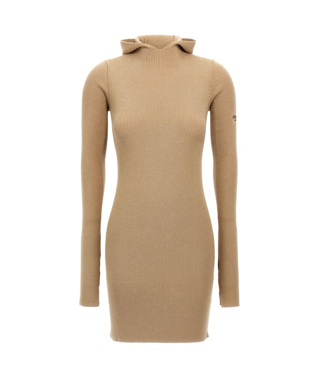 FENDI Бежевое шерстяное повседневное платье, фото 1