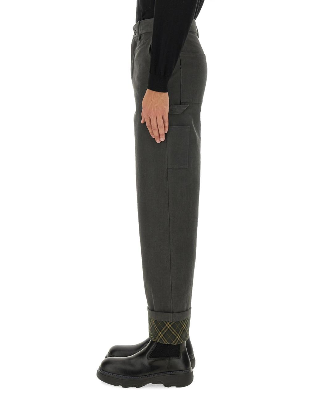 BURBERRY Антрацитовые хлопковые повседневные брюки, фото 4