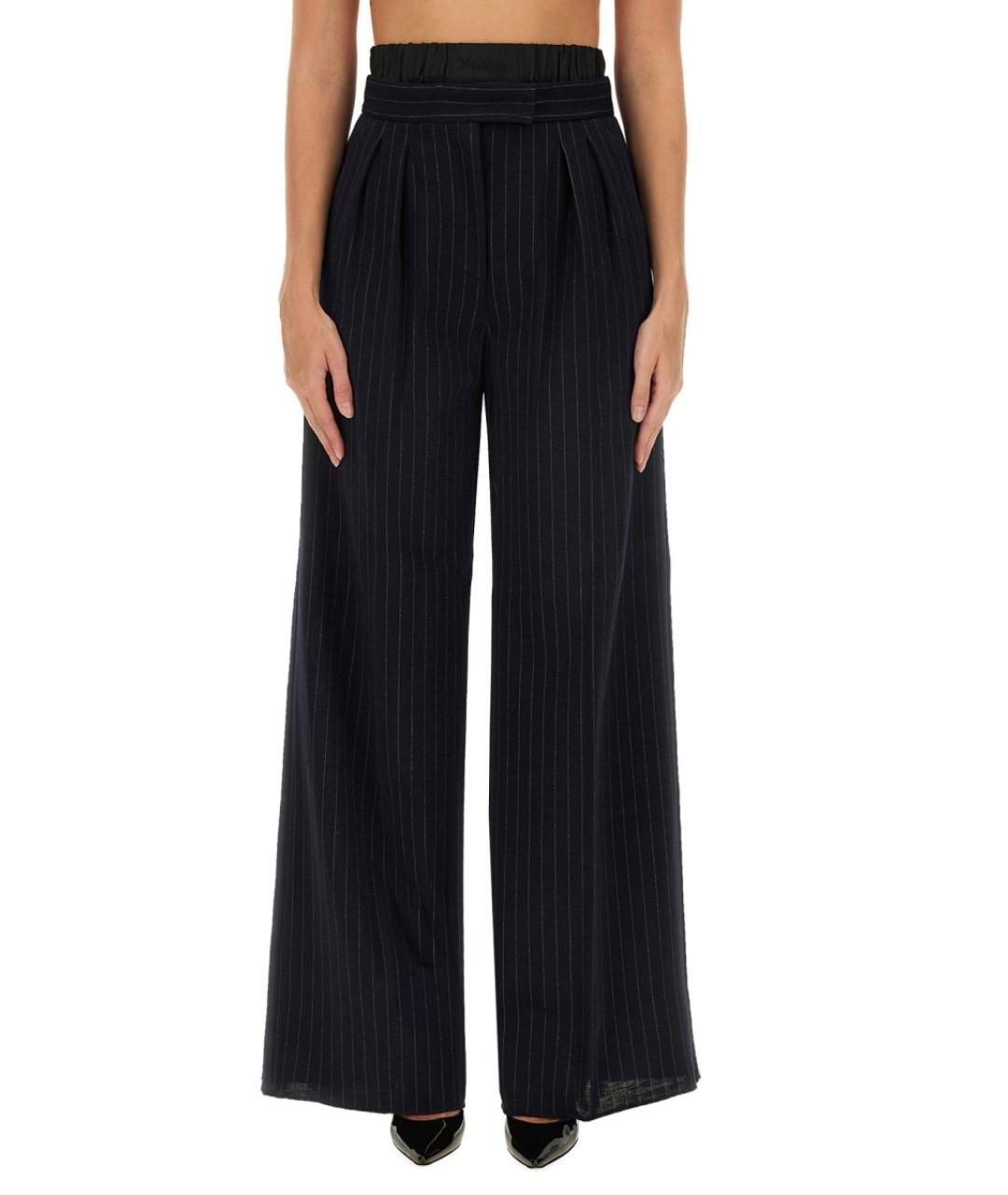 MAX MARA Синие шерстяные прямые брюки, фото 5