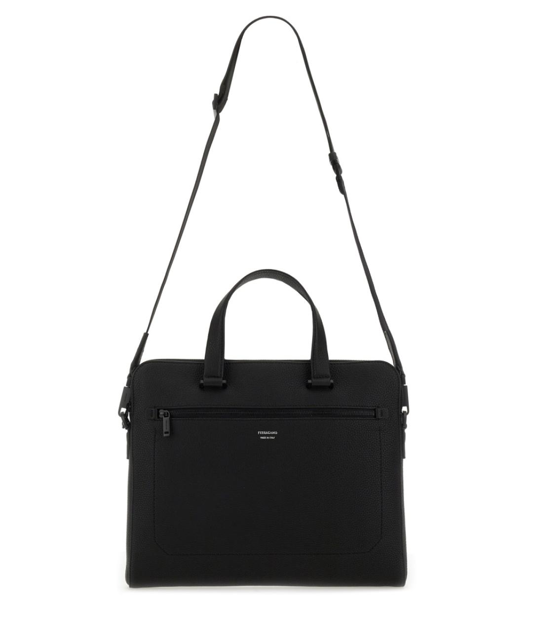 FERRAGAMO Черная кожаная сумка тоут, фото 2