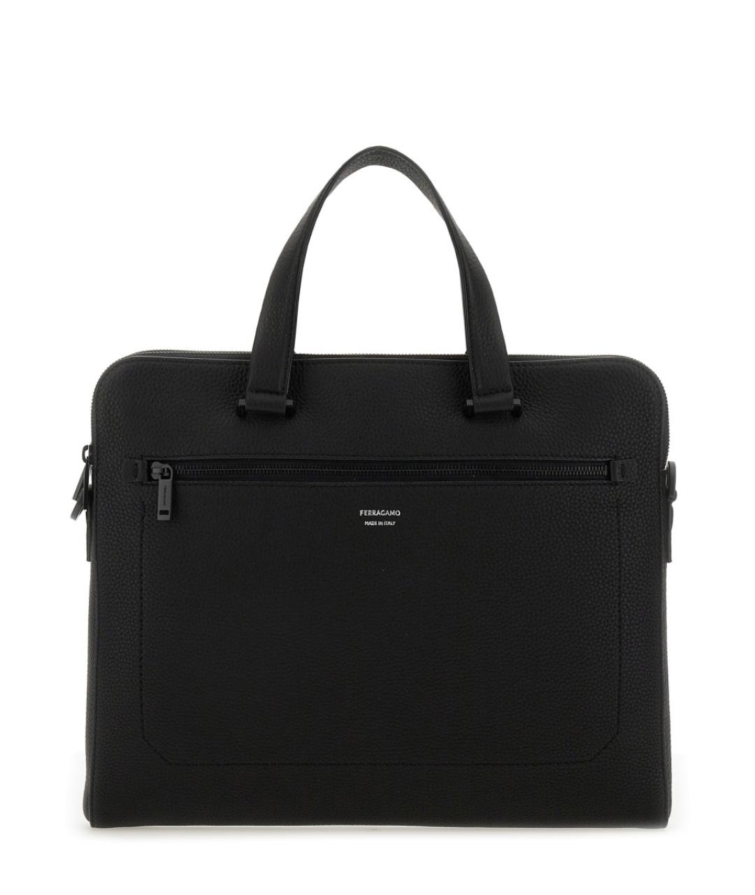 FERRAGAMO Черная кожаная сумка тоут, фото 1