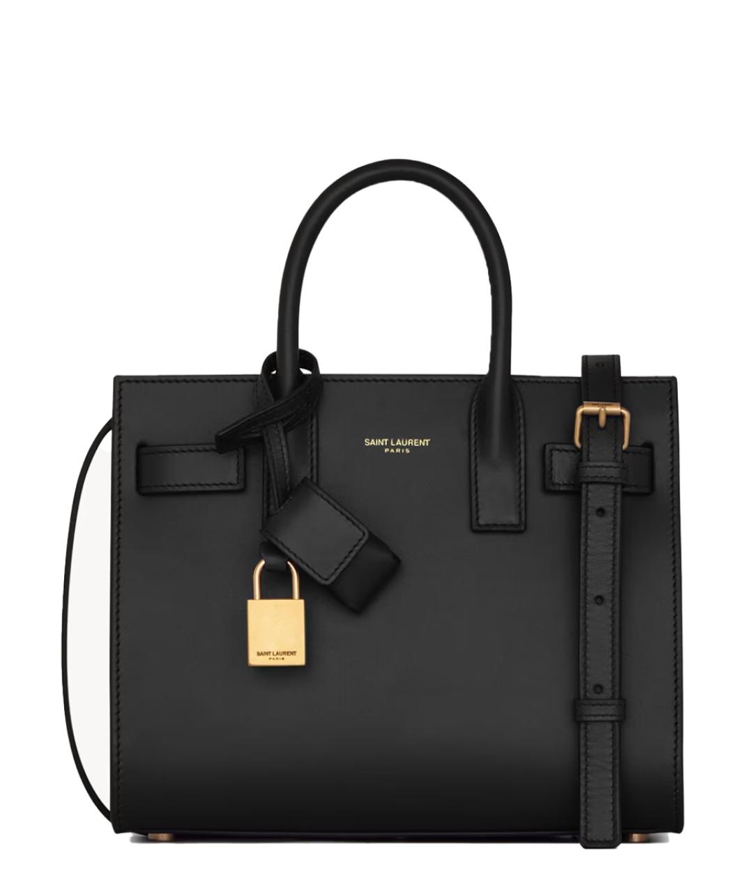 SAINT LAURENT Черная кожаная сумка тоут, фото 1