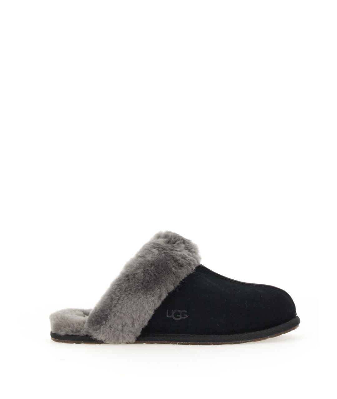 UGG AUSTRALIA Черные кожаные шлепанцы, фото 1