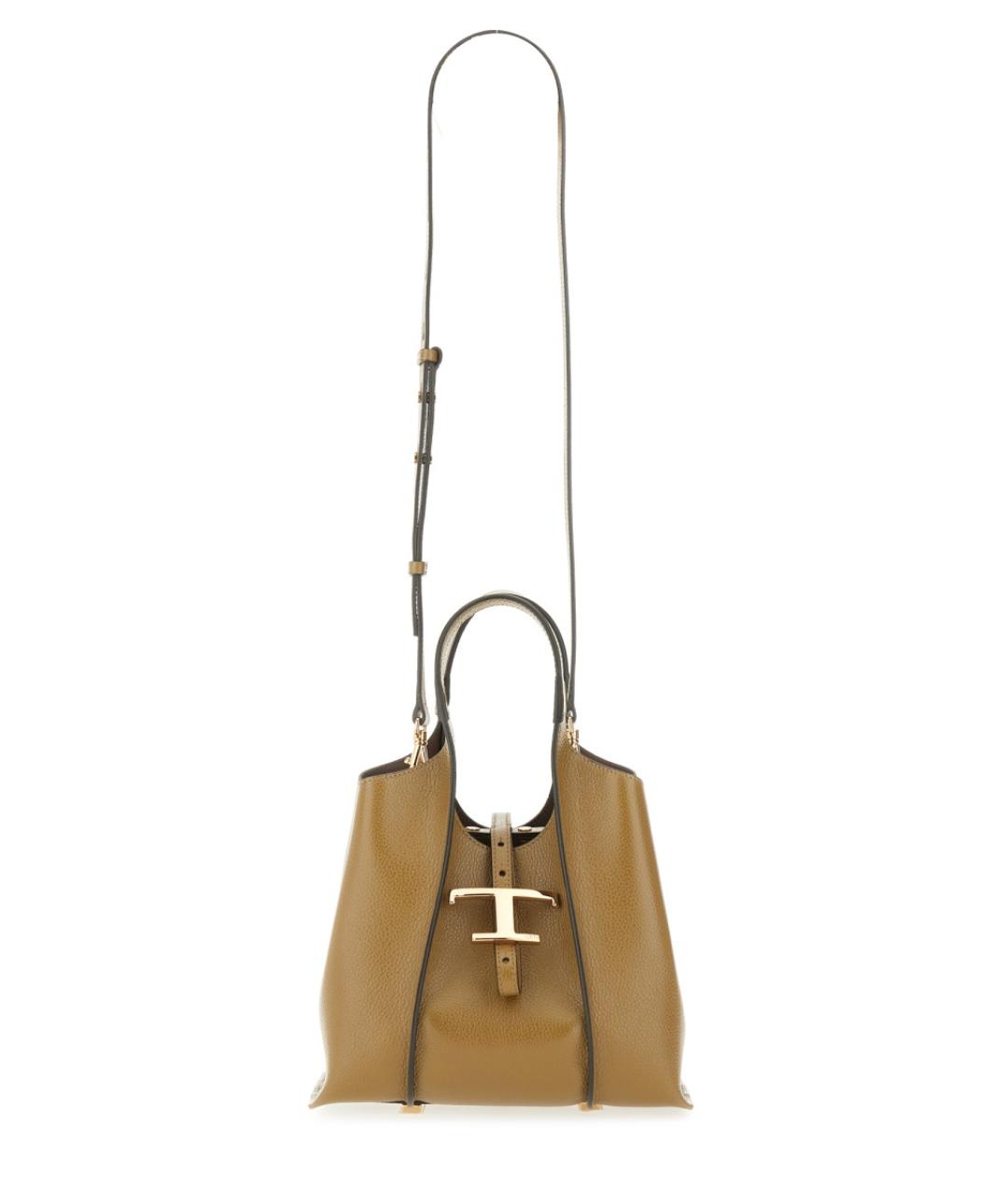 TOD'S Горчичная кожаная сумка тоут, фото 4