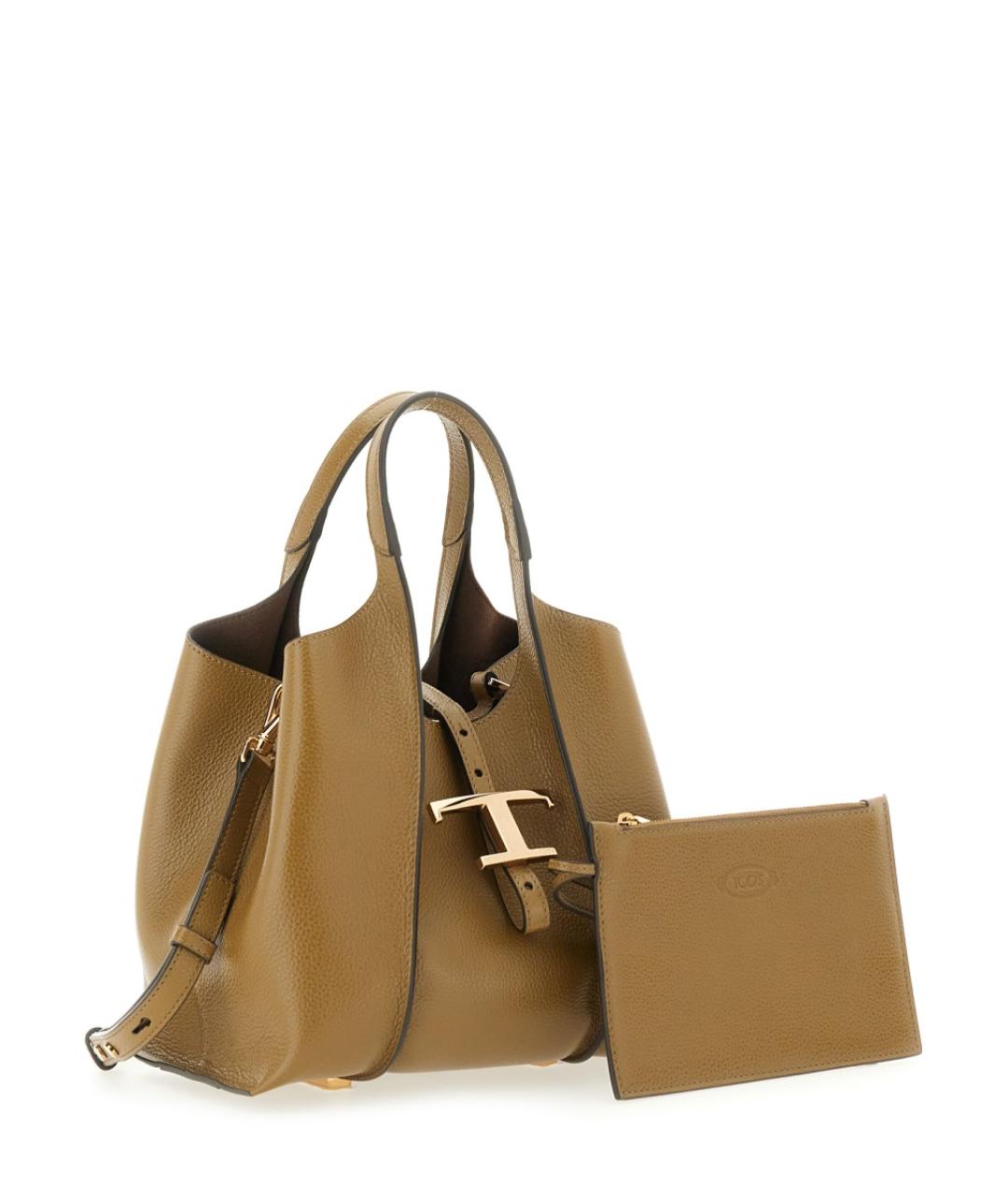 TOD'S Горчичная кожаная сумка тоут, фото 3