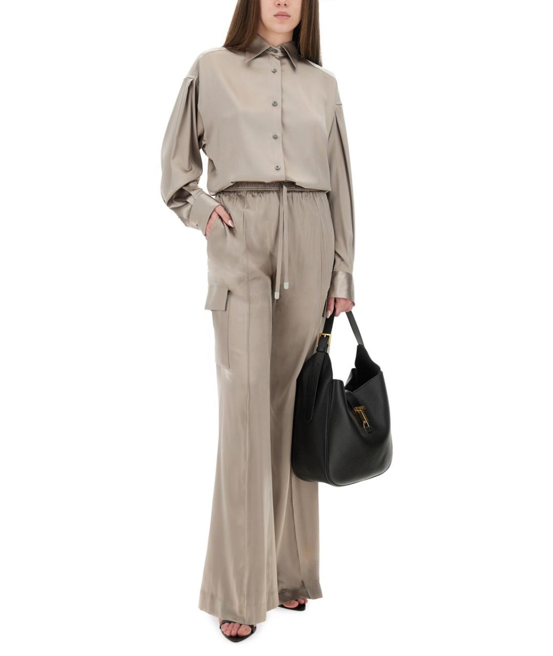 TOM FORD Бежевые шелковые прямые брюки, фото 5