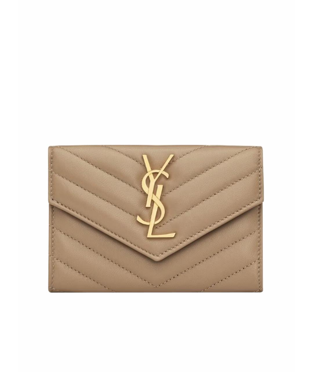 SAINT LAURENT Бежевый кожаный кошелек, фото 1