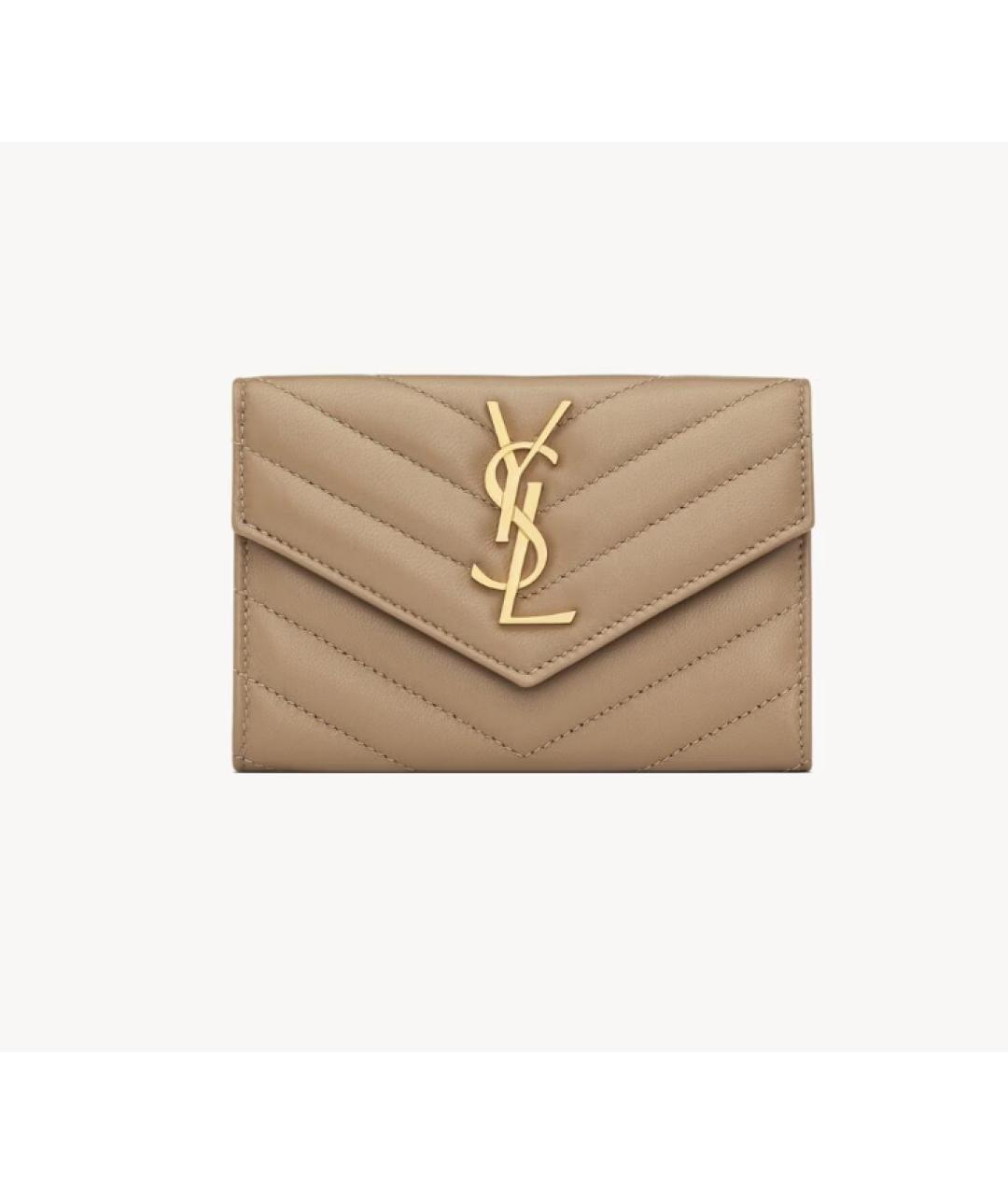 SAINT LAURENT Бежевый кожаный кошелек, фото 5