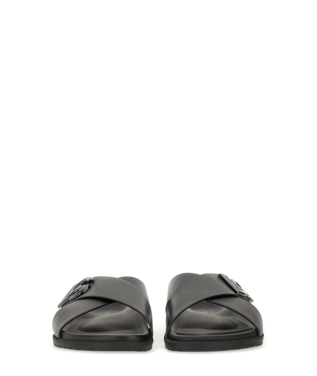 DOLCE&GABBANA Черные кожаные шлепанцы, фото 2