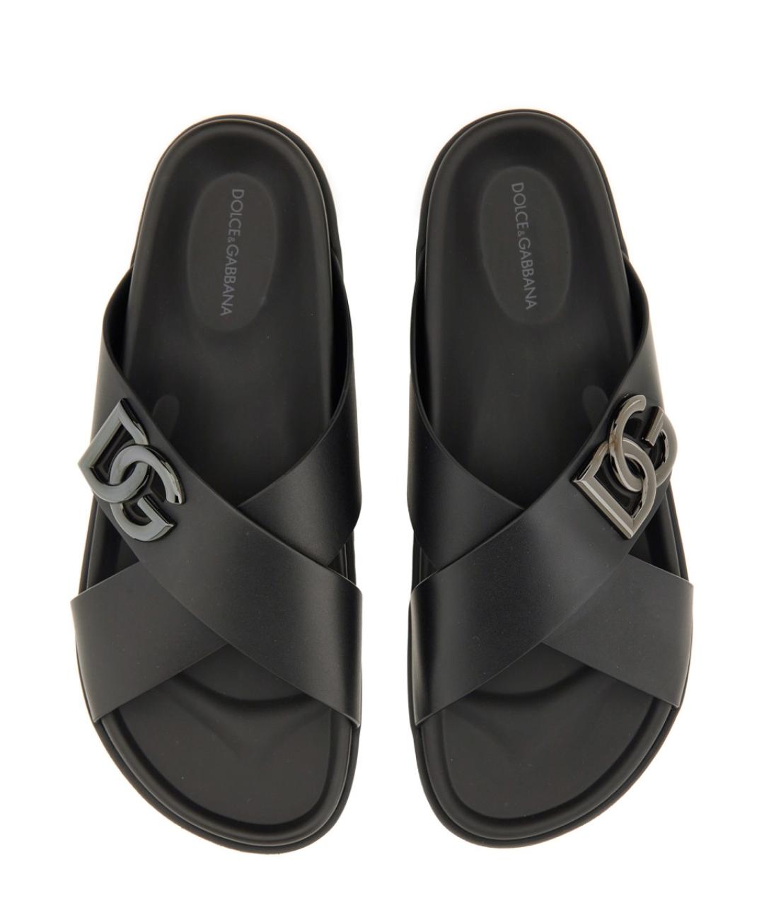 DOLCE&GABBANA Черные кожаные шлепанцы, фото 3
