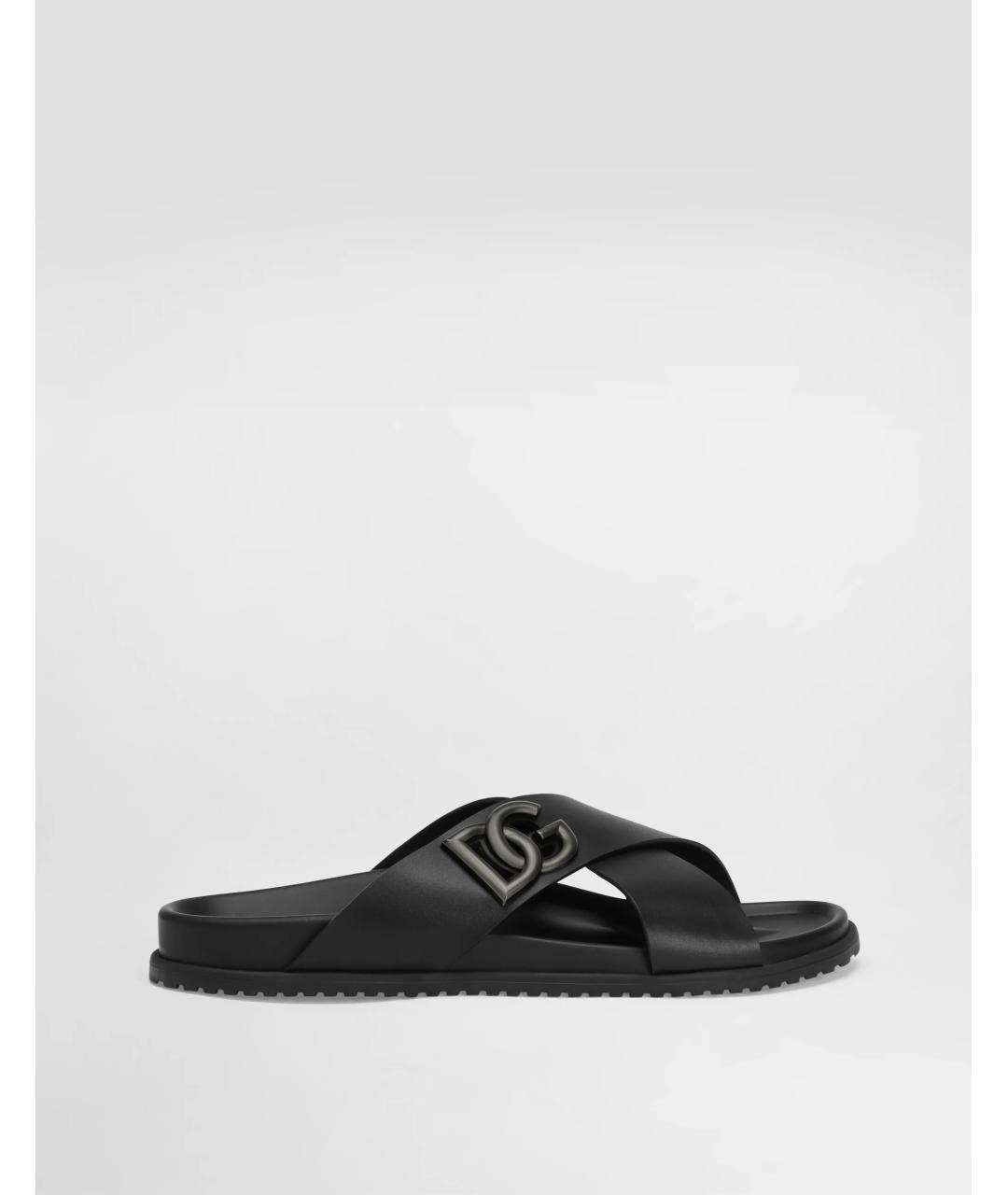 DOLCE&GABBANA Черные кожаные шлепанцы, фото 4