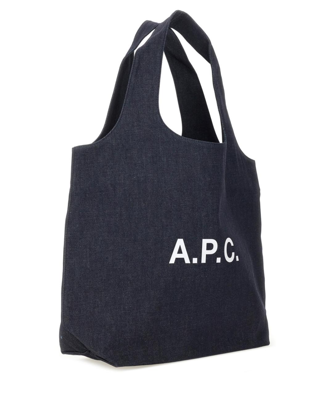 A.P.C. Темно-синяя хлопковая сумка тоут, фото 2