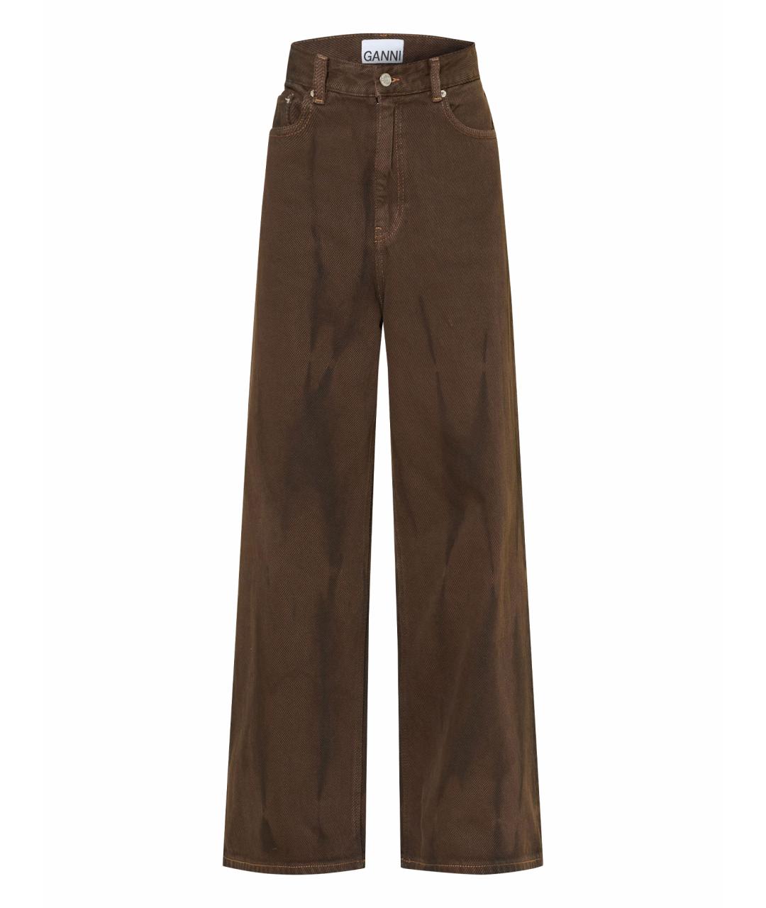 GANNI Коричневые хлопковые прямые джинсы, фото 1