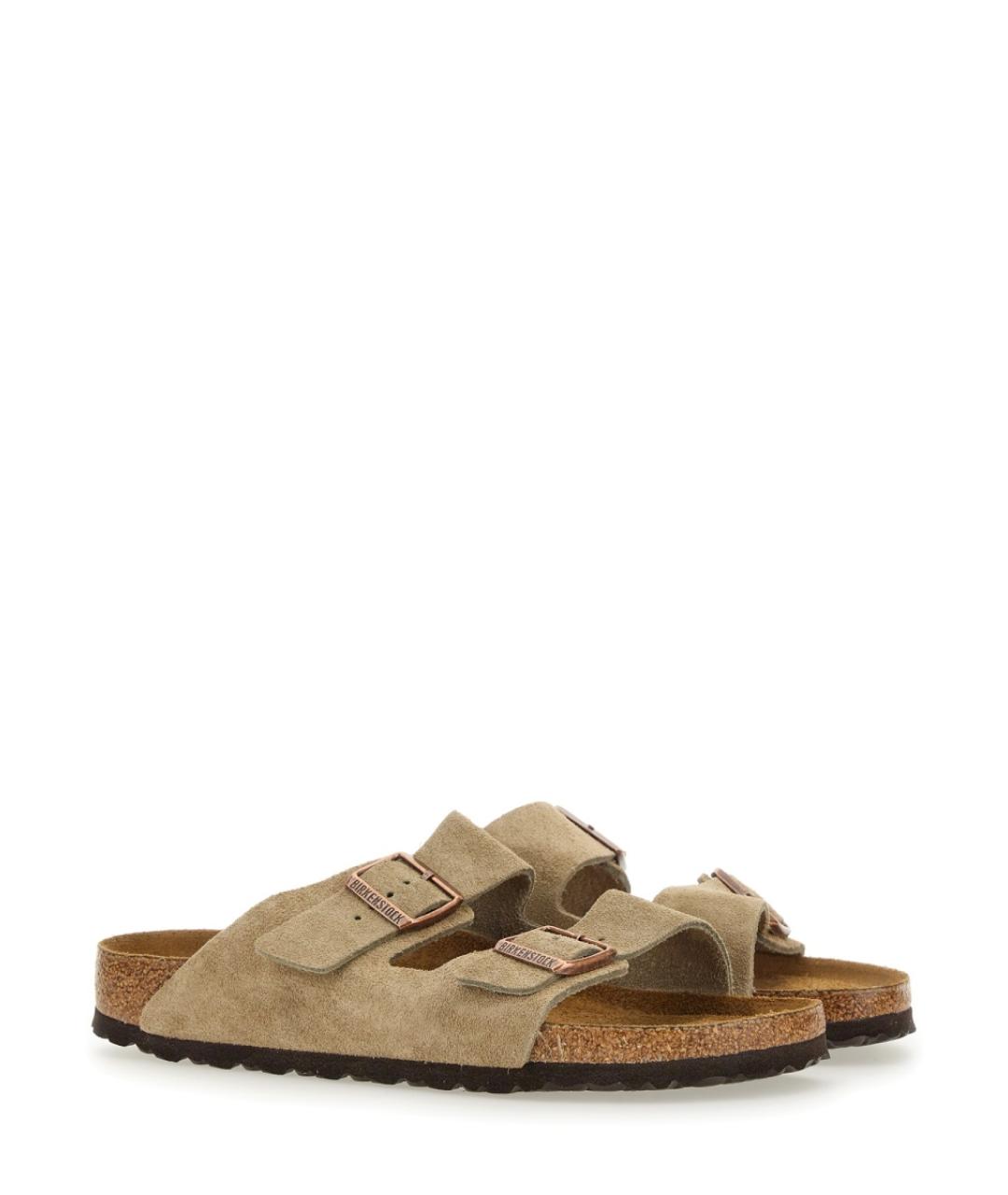 BIRKENSTOCK Бежевые замшевые шлепанцы, фото 2