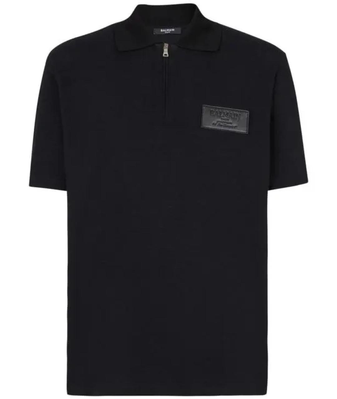BALMAIN Черное хлопковое поло с коротким рукавом, фото 1
