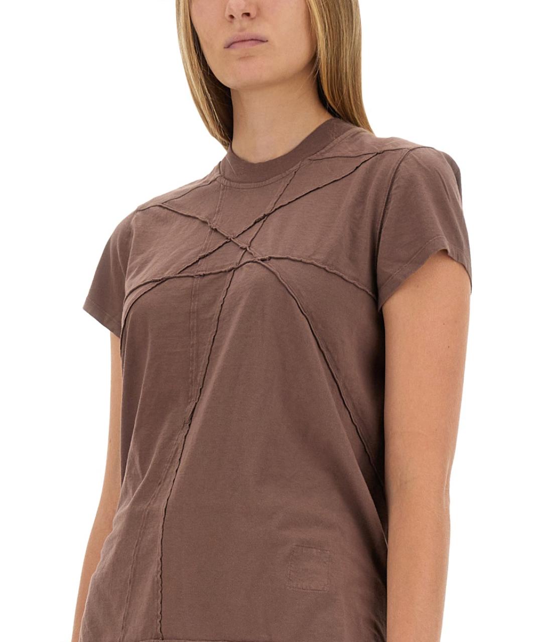 RICK OWENS DRKSHDW Коричневая хлопковая футболка, фото 5