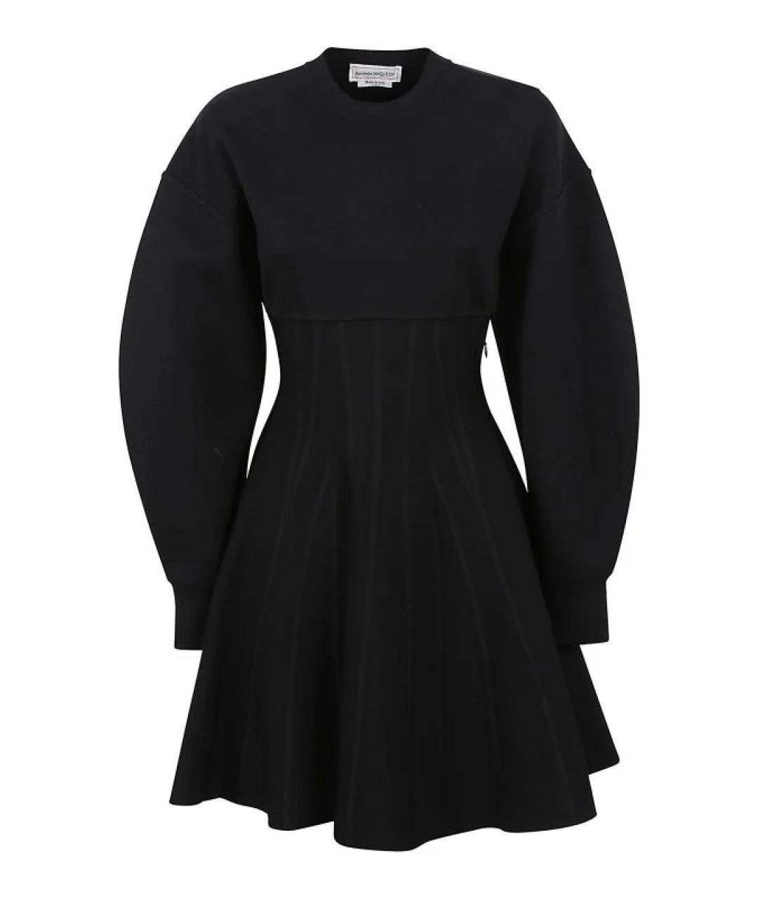 ALEXANDER MCQUEEN Черное шерстяное повседневное платье, фото 1